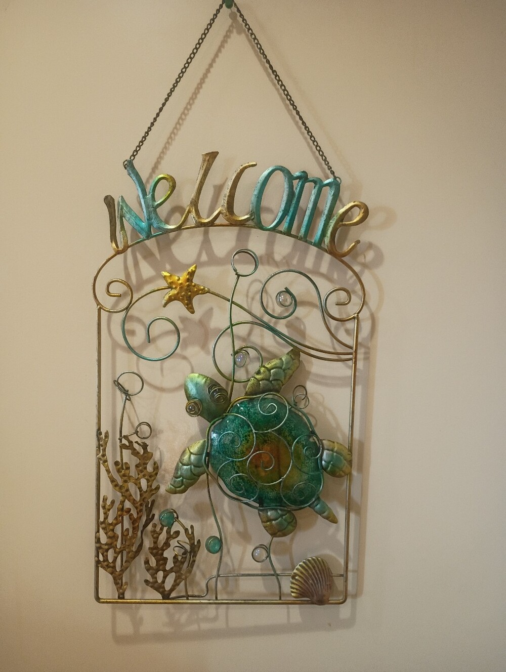 Sunset Vista Designs Sea Turtle Welcome Hanging Sign 19"-25"x 11"